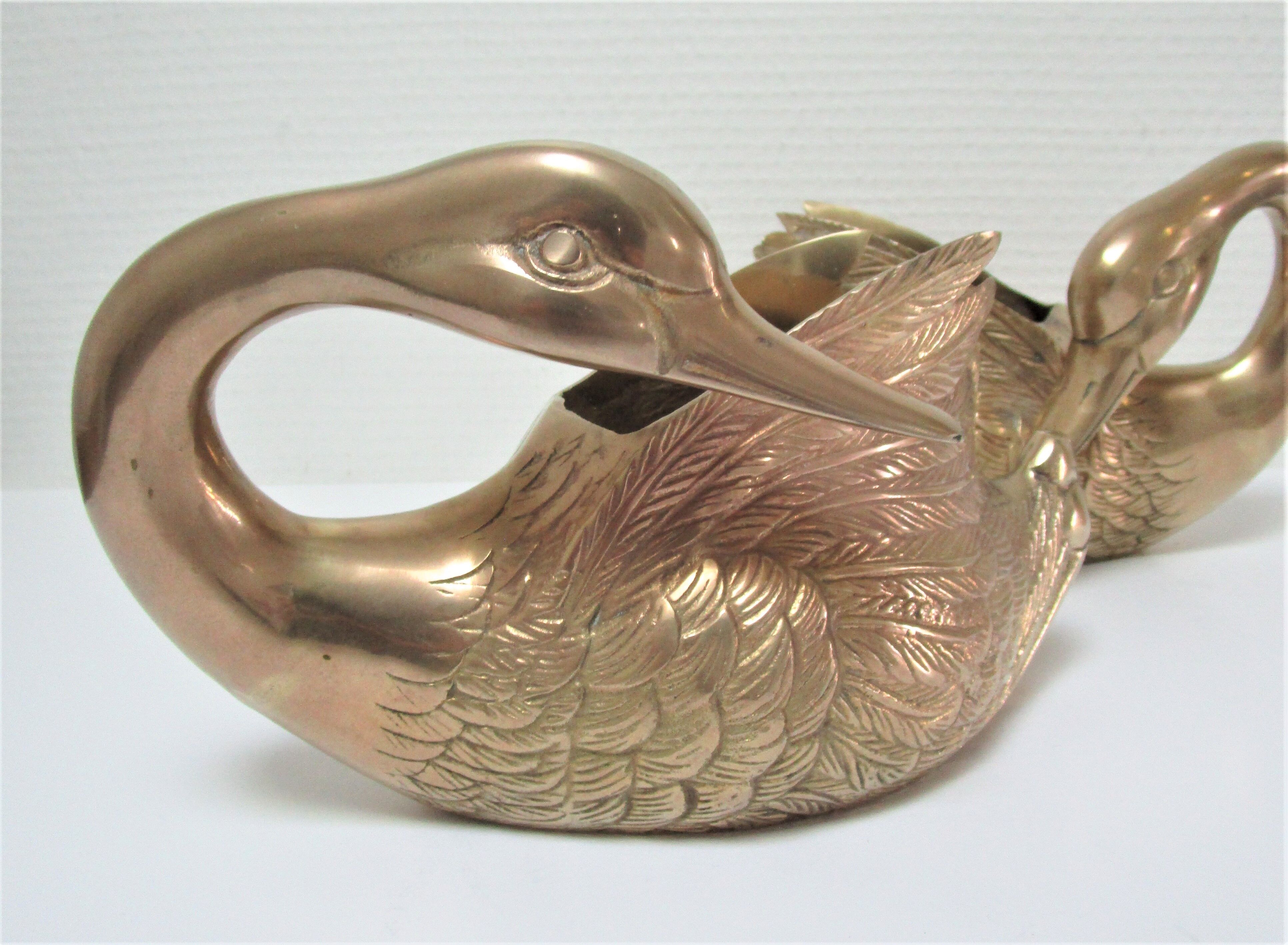 Two vintage solid brass brass zoomorphic pot pot cache