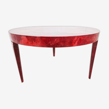 Italian red lacquered Goatskin / Parchment dining table by Aldo Tura, 1960s