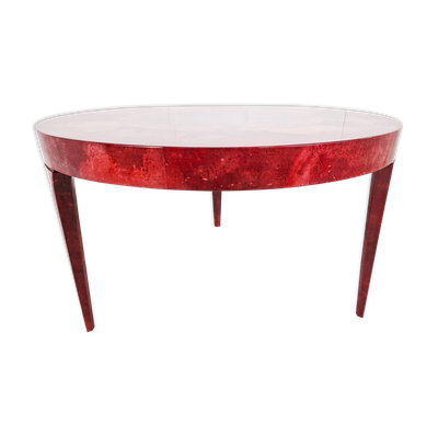 Table à manger italienne laquée rouge peau de chèvre parchemin par Aldo Tura années 1960