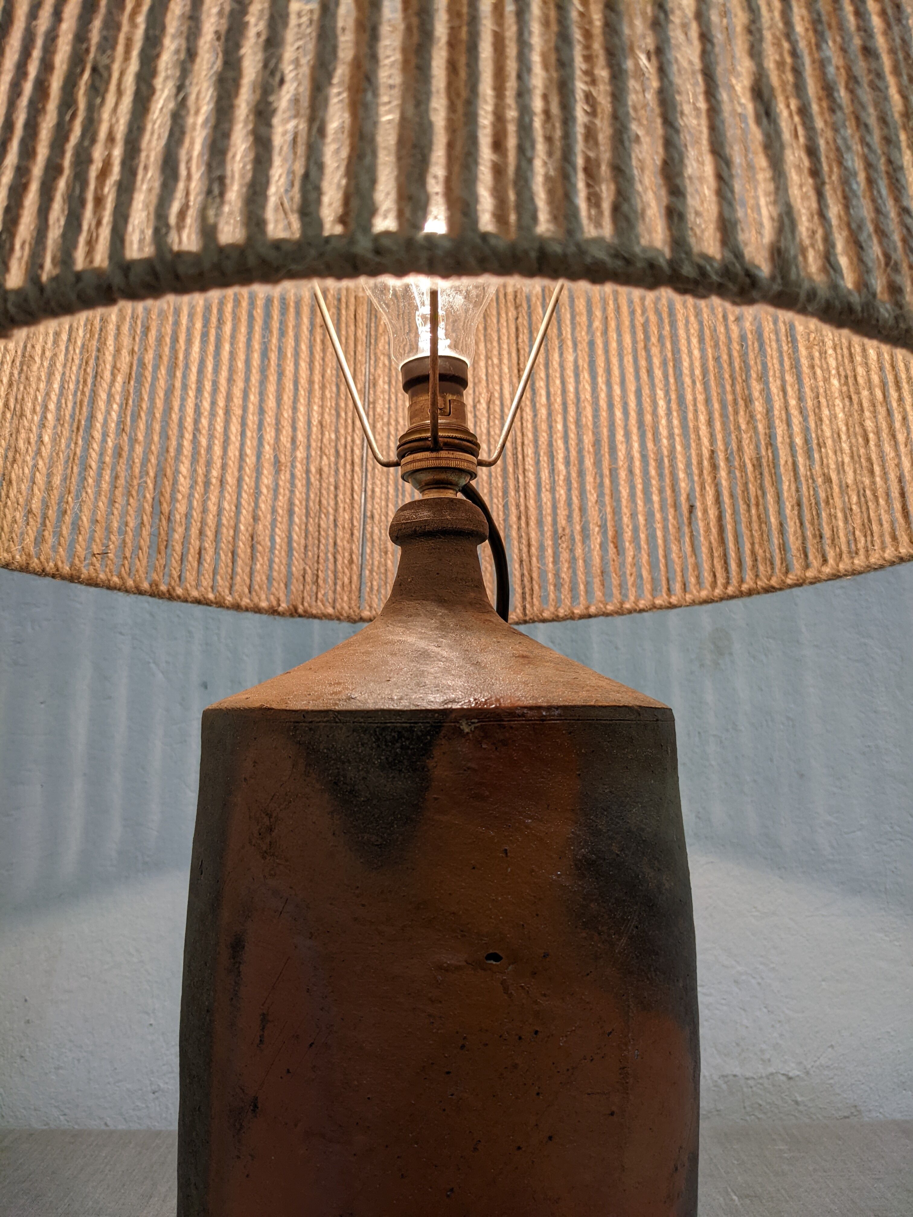 Vintage stoneware lamp and jute rope