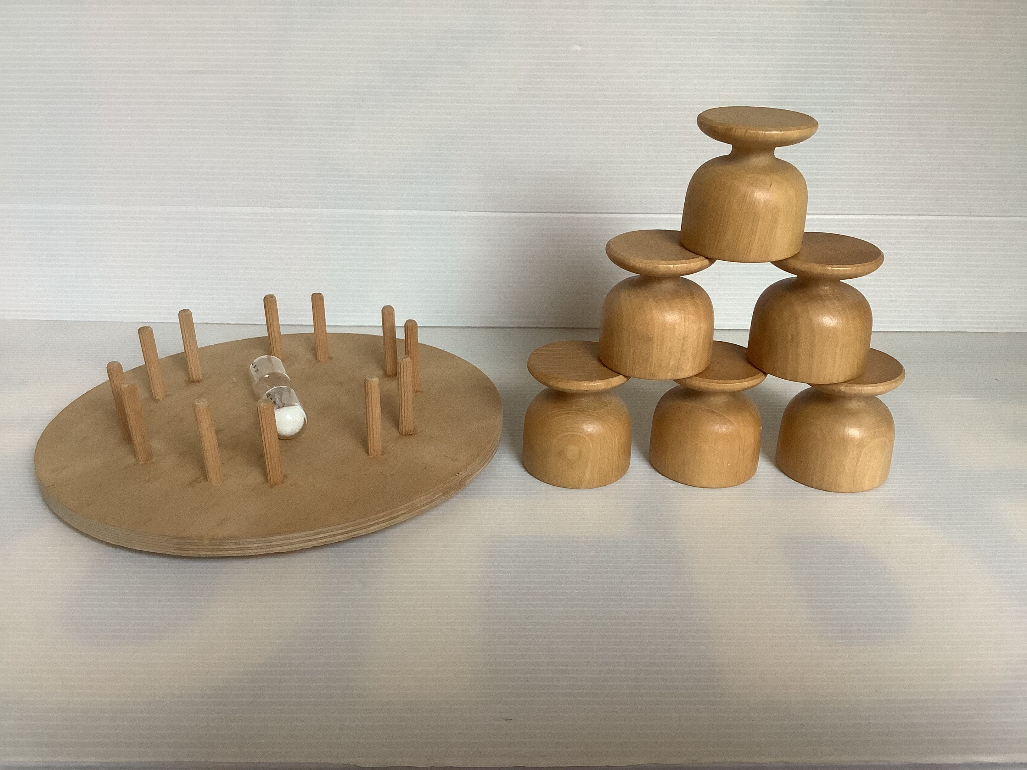 6 wooden egg cups hourglass wall mount Scandinavian wood