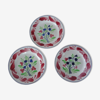 3 assiettes anciennes HB choisy Le Roi fleurs rouge et bleue muguet