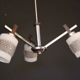 Chandelier 3 arms teak, metal and cut glass