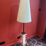 "Balustrade" lamp in terracotta, Ashoka silk shade, pistachio green.