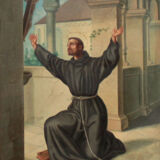 Ancienne peinture religieuse École Espagnole Saint François