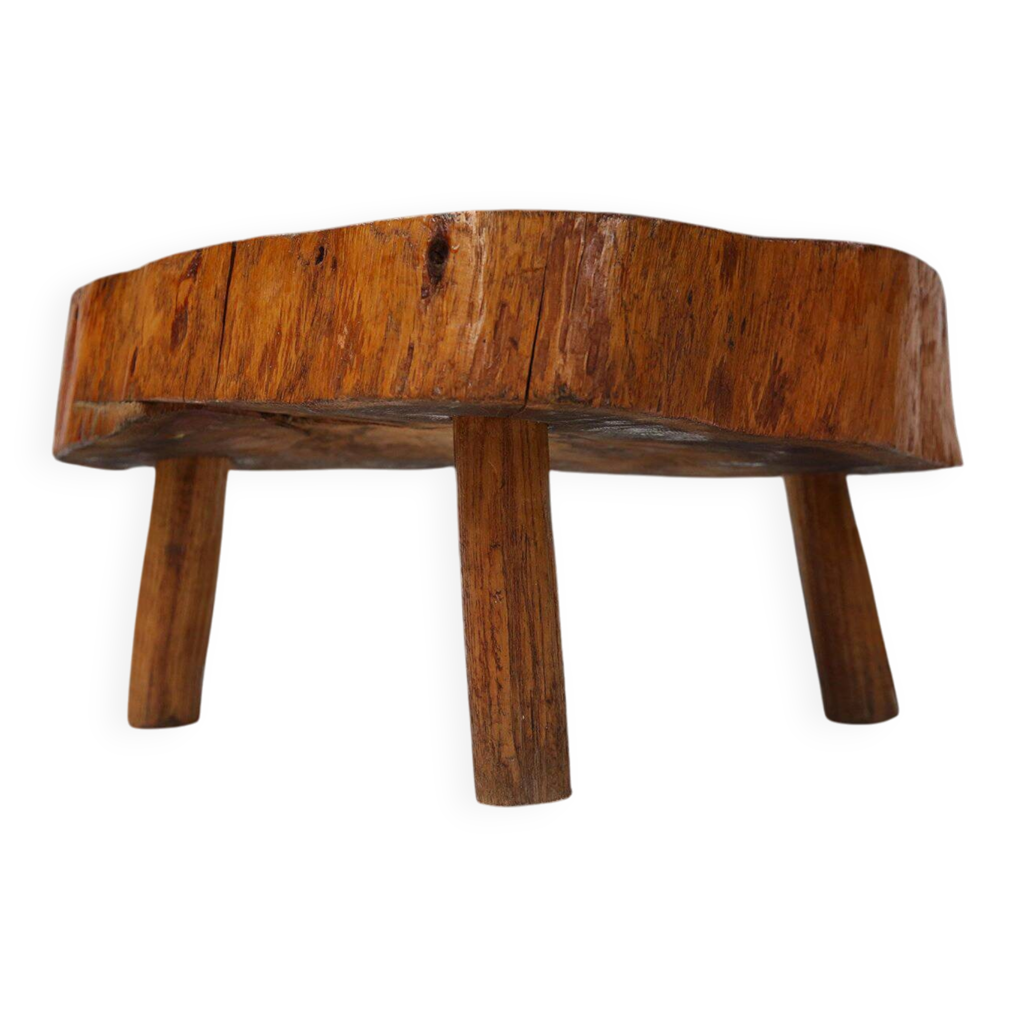 Rustic low Wooden tripod tree trunk Side Table, Belgium ca. 1900