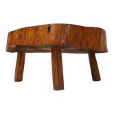 Table d'appoint basse rustique en bois, style tripode, en forme de tronc d'arbre, Belgique vers 1900