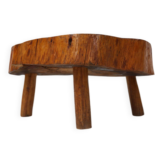 Rustic low Wooden tripod tree trunk Side Table, Belgium ca. 1900