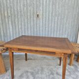 Antique rustic farmhouse table in solid oak with one drawer - 1m15