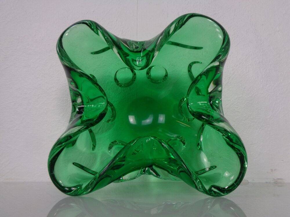 Green Sommerso Murano Glass Ashtray, Italy, 1960s