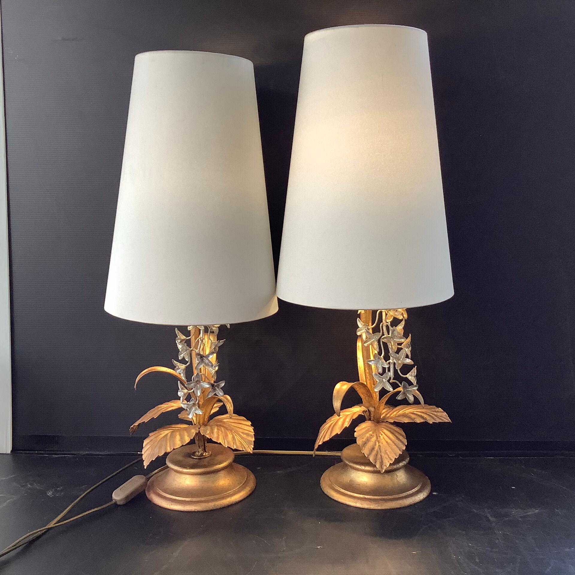 2 Lampes Attribuées Hans Kogl  1970 Hollywood Regency Glycine Dorure F