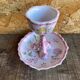 Vintage Ceramic Egg Cup on Stand with Pink Flower Decoration #D984