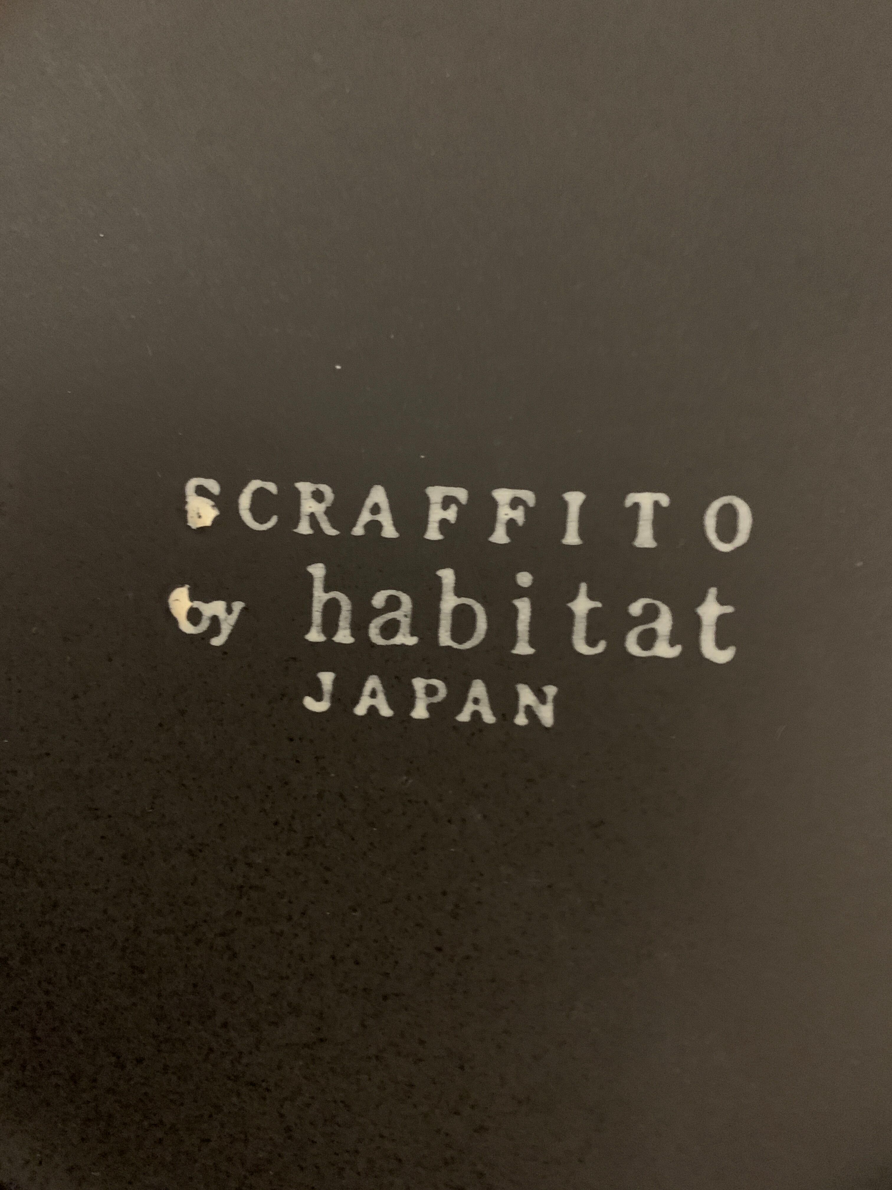 6 black and white dessert plates Scraffito, Habitat Japan, 1970