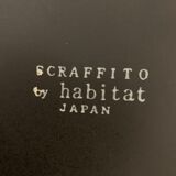 6 black and white dessert plates Scraffito, Habitat Japan, 1970