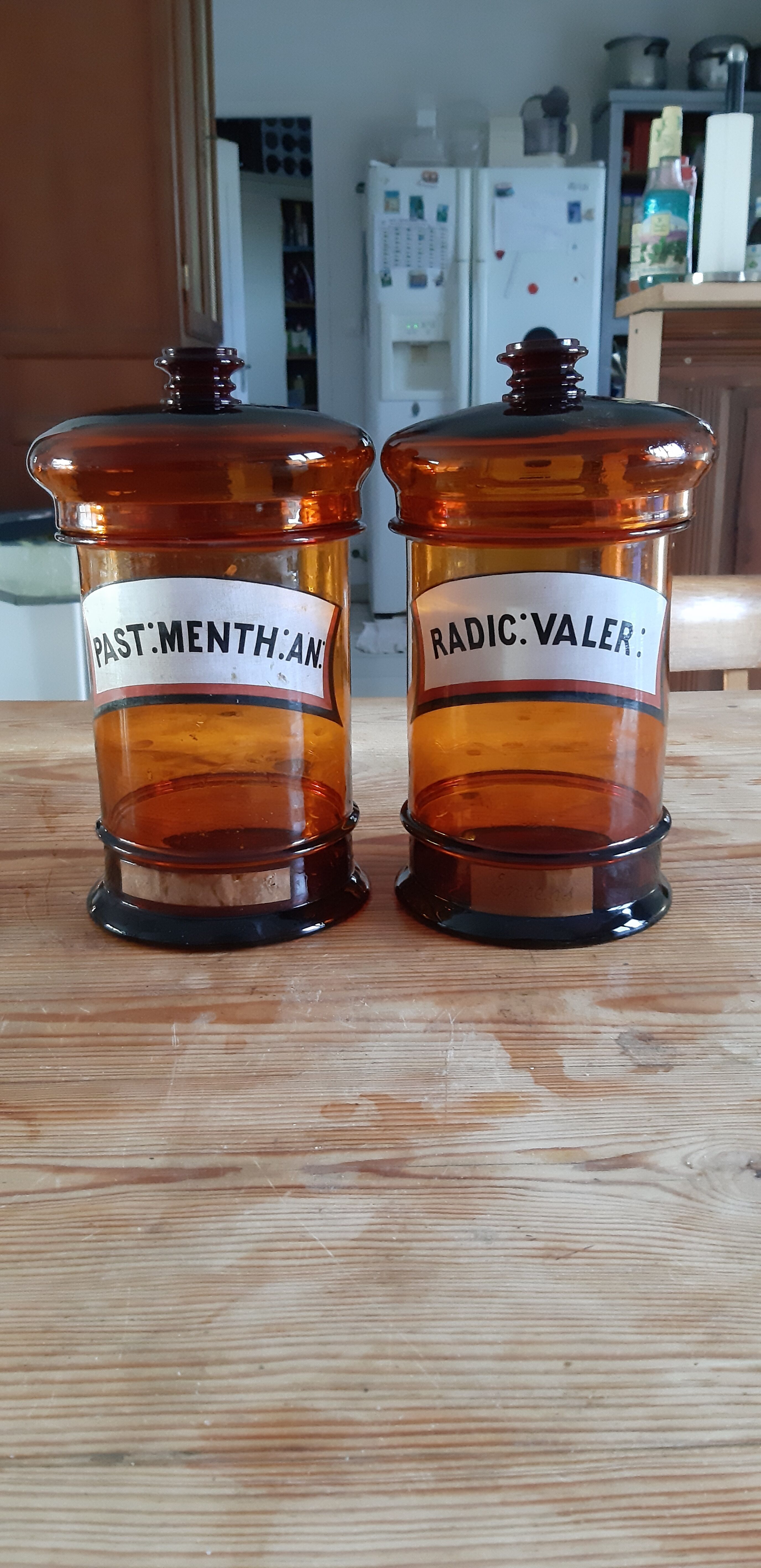 Pair of brown glass pharmacy jars