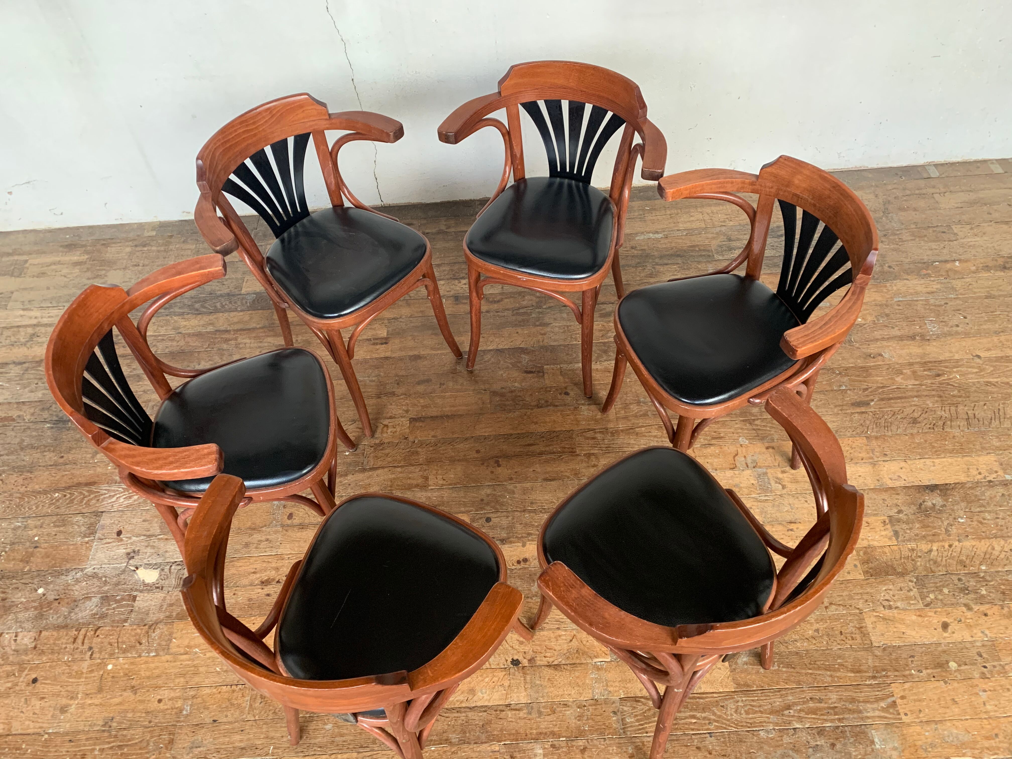 6 Chaises de bistrot en bois courbé DLG Baumann Thonet Fischel