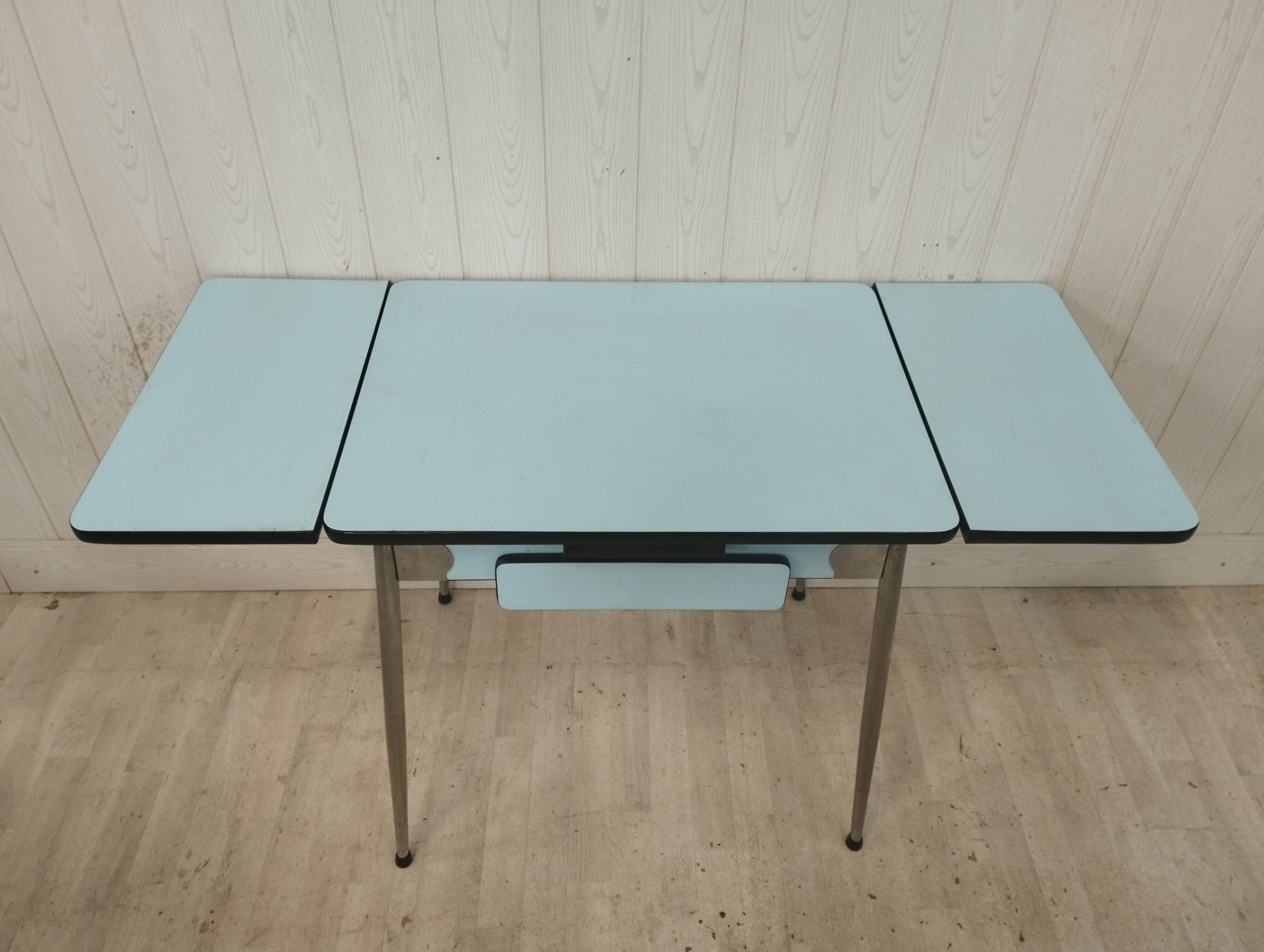 Blue formica table 2 chairs 1 mdj stool