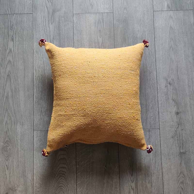 Yellow Berber cushion with cotton pompom