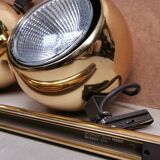 4 large golden ball spots, space age 60 70's. concord wall light on rails