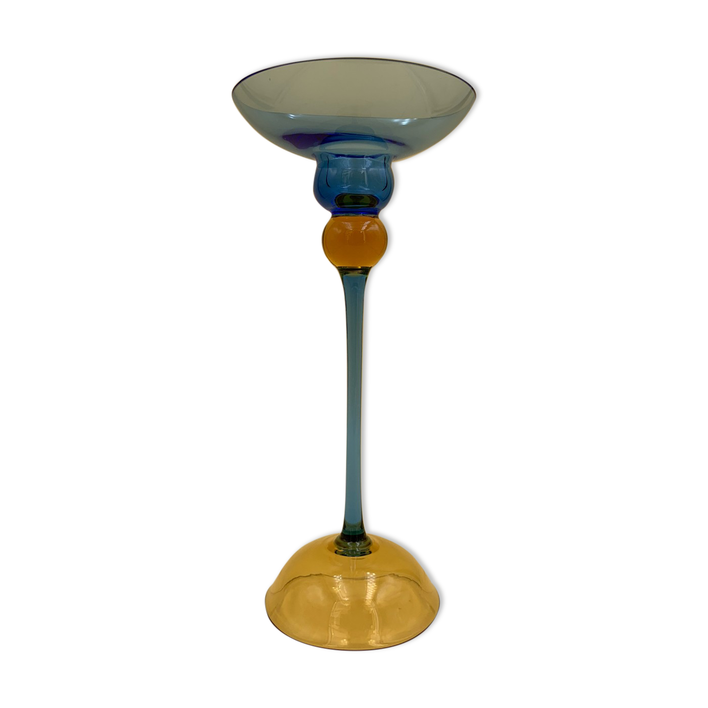 Yellow and blue glass candle holder