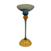 Yellow and blue glass candle holder