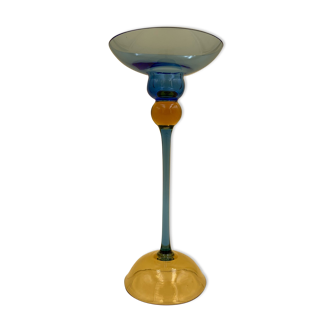 Yellow and blue glass candle holder