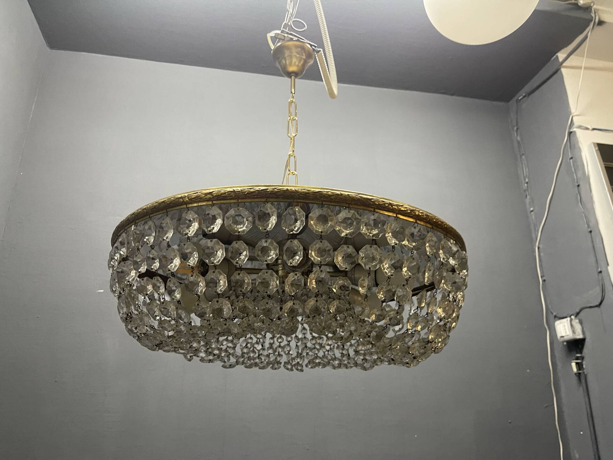 1960s Italian Crystal & Brass Chandelier – 6 Lights