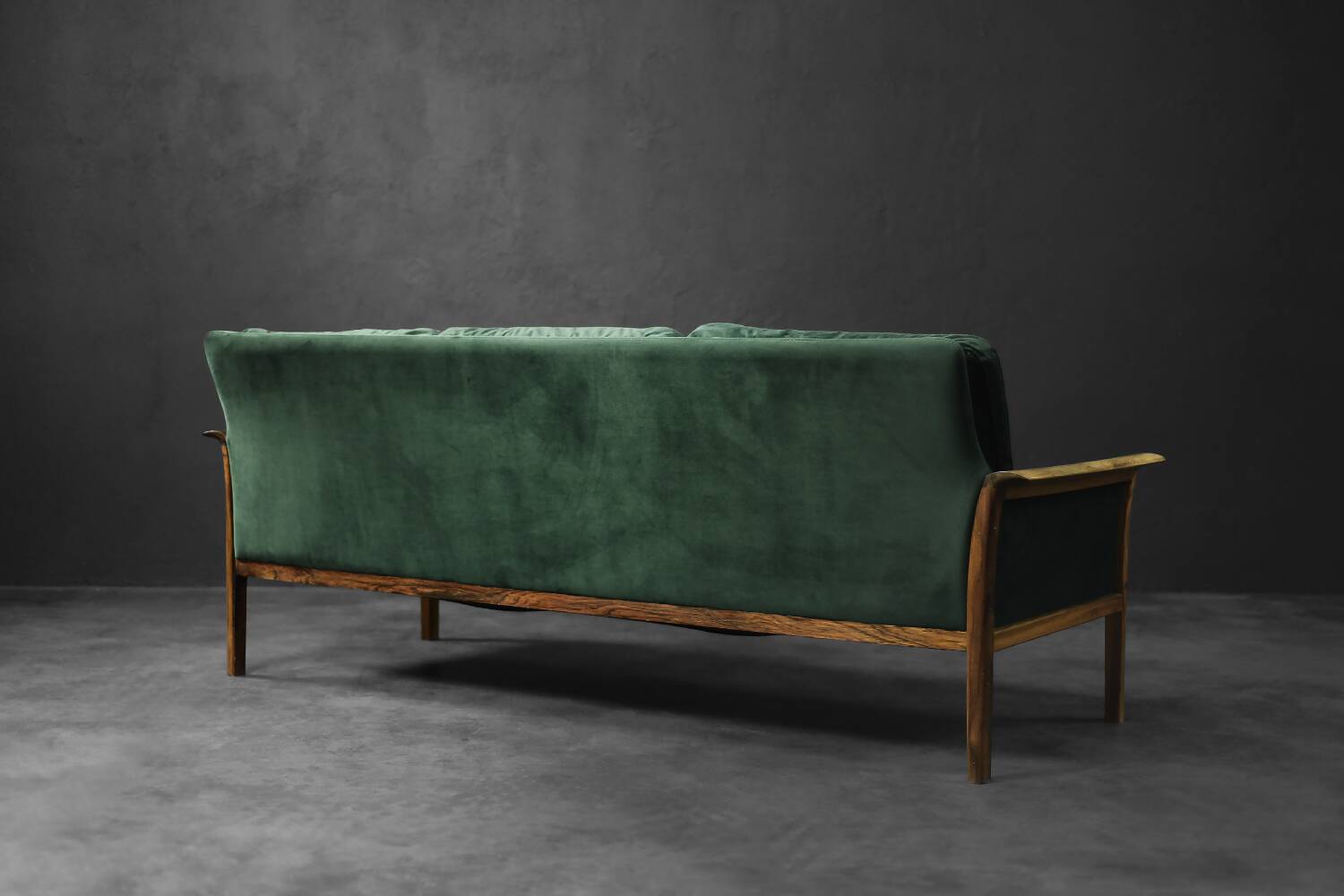 Vintage Mid-Century Modern Rosewood & Green Velour 3-Seater Sofa and Chair