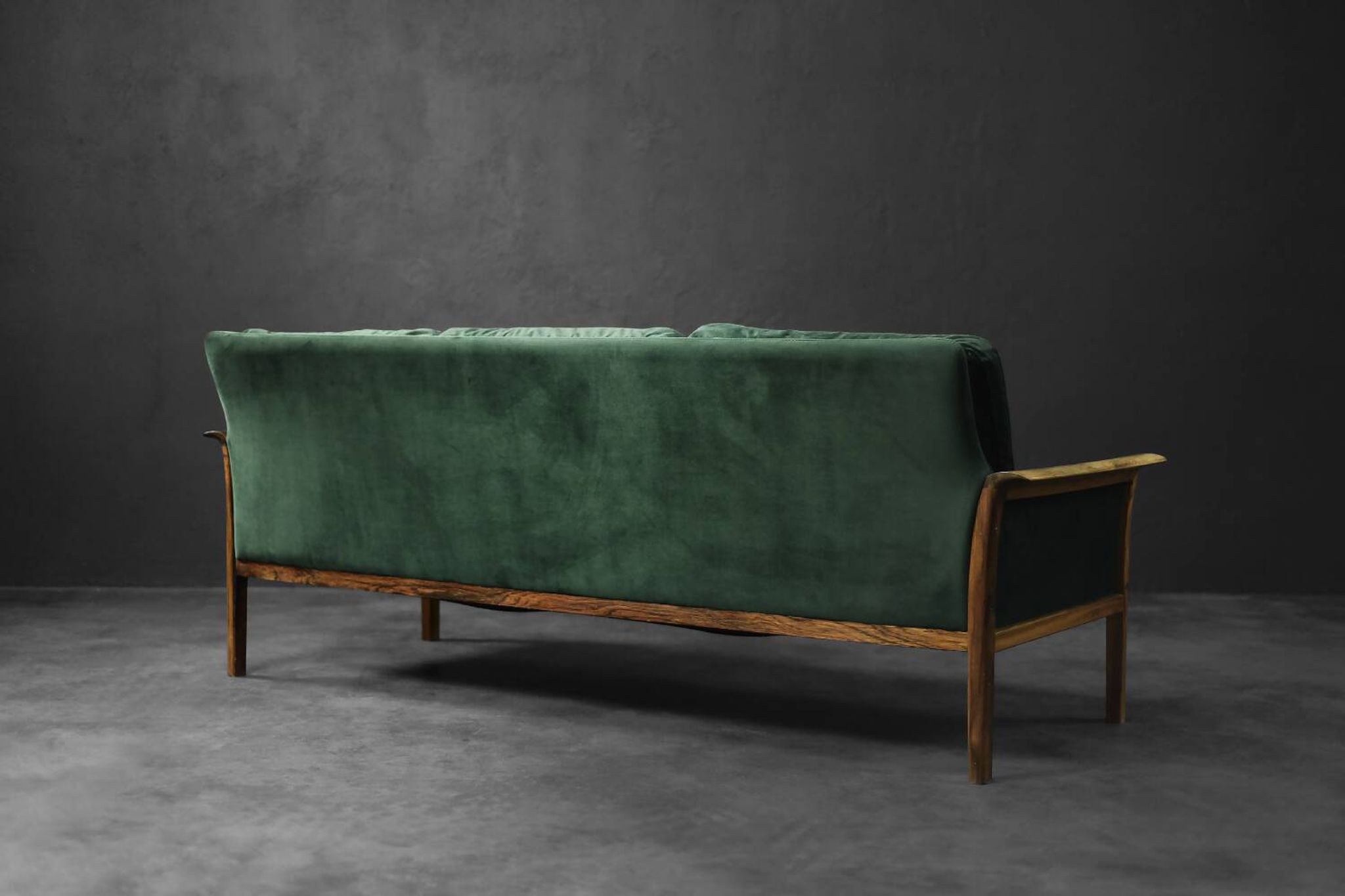 Vintage Mid-Century Modern Rosewood & Green Velour 3-Seater Sofa and Chair
