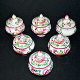Set of 6 antique cream pots decorated with rooster decoration - Faïenceries de L'Est - Saint-Clément?