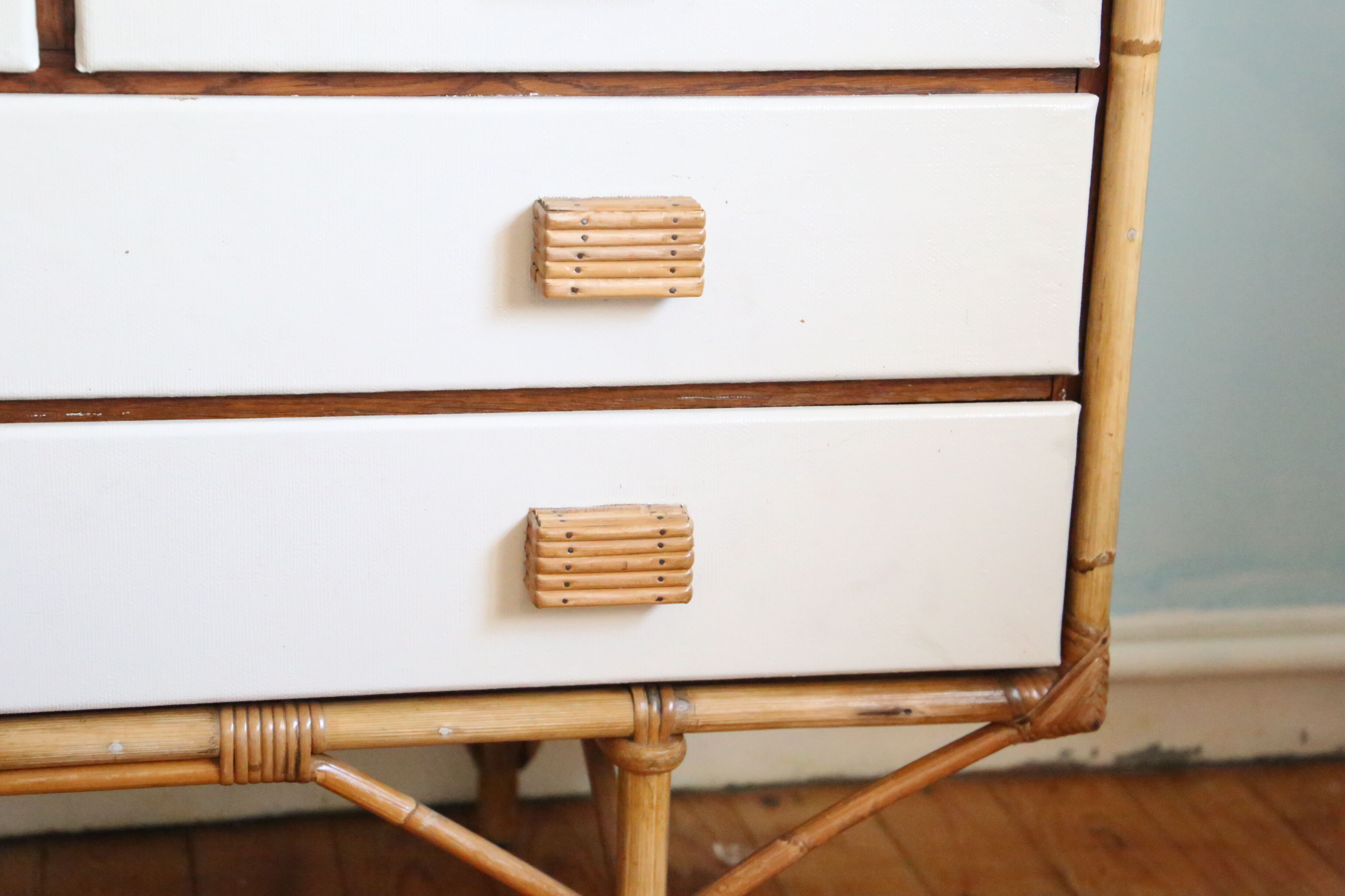Rattan dresser, natural and white color, 1970s