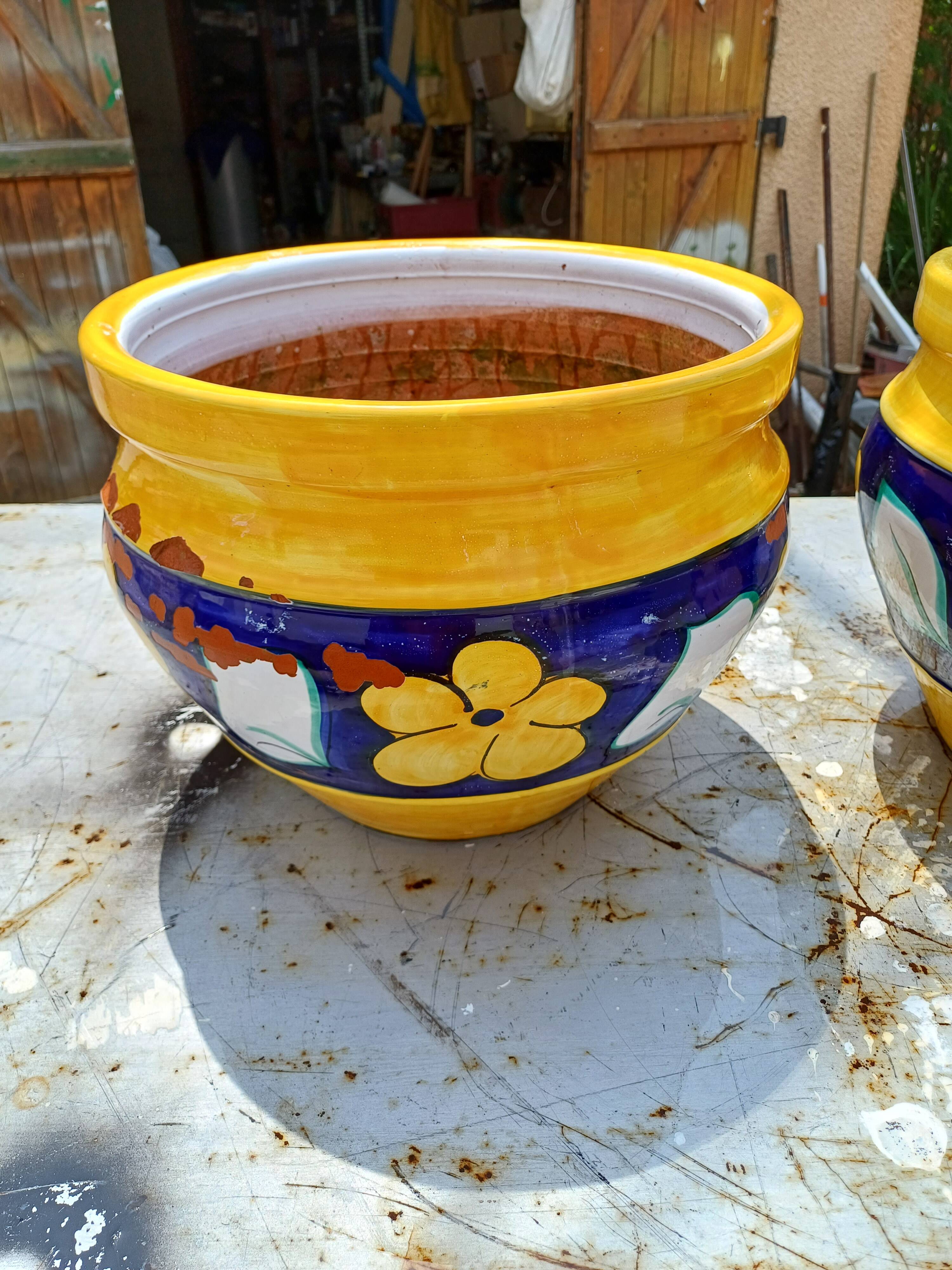 Pair of glazed terracotta planters