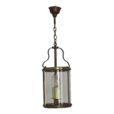 French Vintage Brass 2 Light Hanging Lantern With Cylindrical Glass Shade 4948