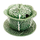 Mustard or sugar bowl from Portugal in green slurry like cabbage leaves