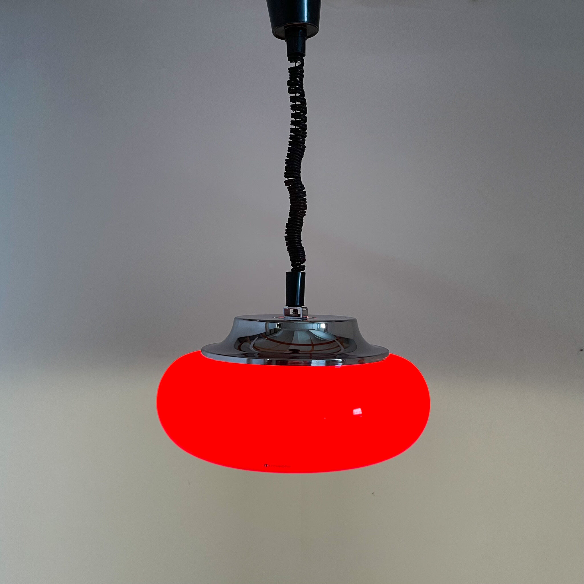 Mid century red pendant by Harvey Guzzini for Meblo, Italy