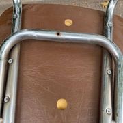 Set of 4 vintage camel faux leather quilted chairs with chrome metal by Soudexvinyl from the 70s.