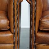 Set of 2 sheepskin leather club chairs