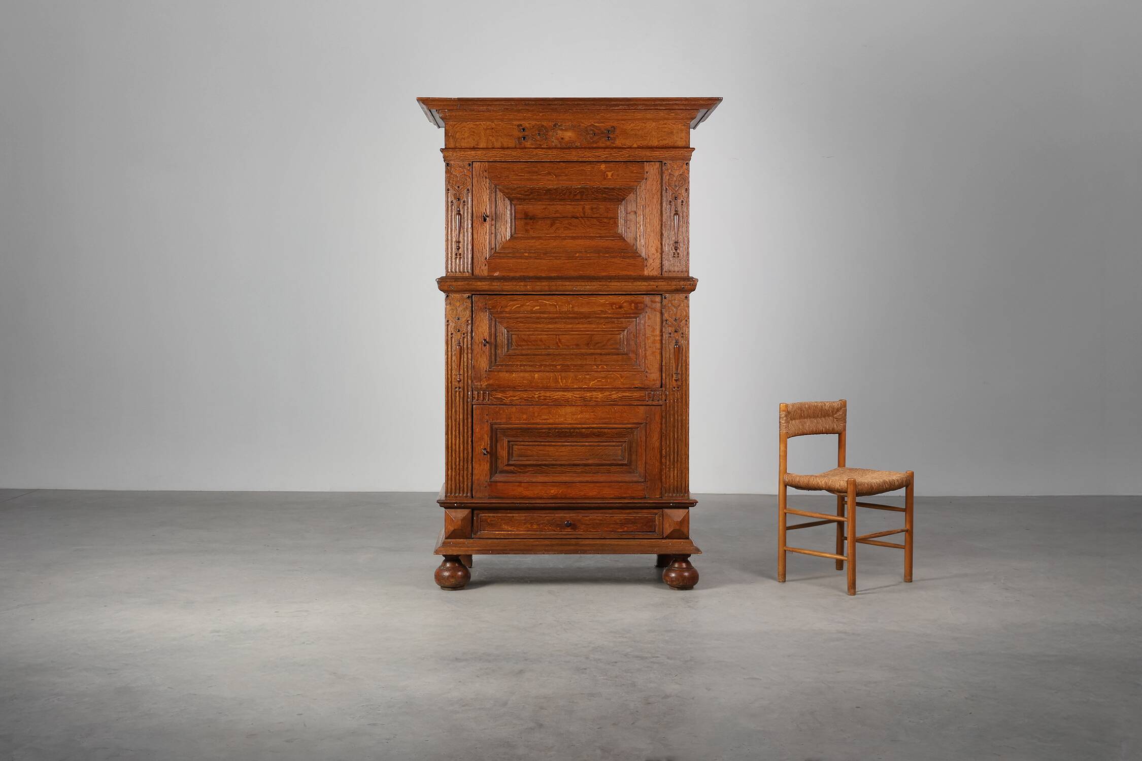 17th Century Belgian Renaissance Oak Cabinet with Concealed Lock