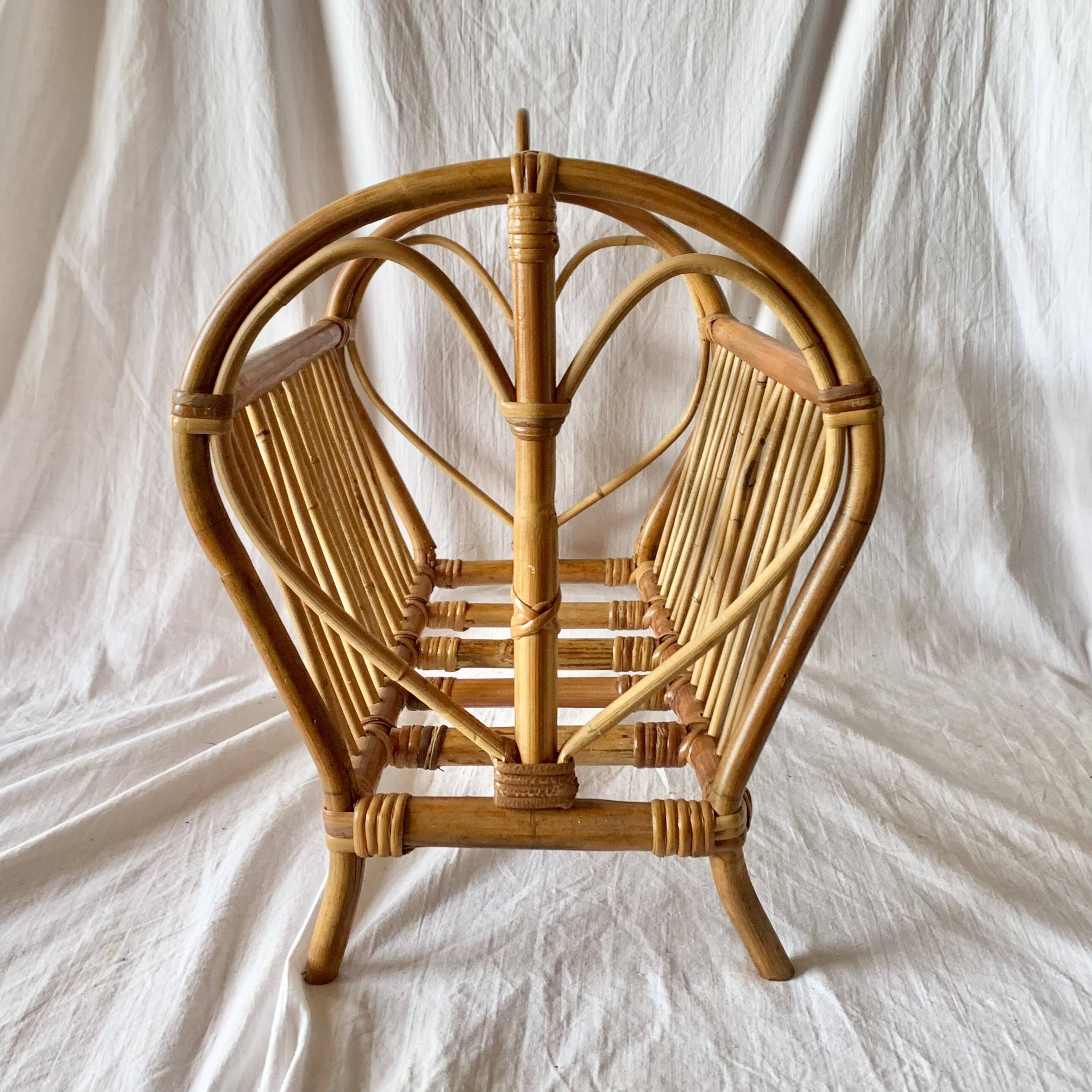 Vintage bamboo and rattan magazine rack