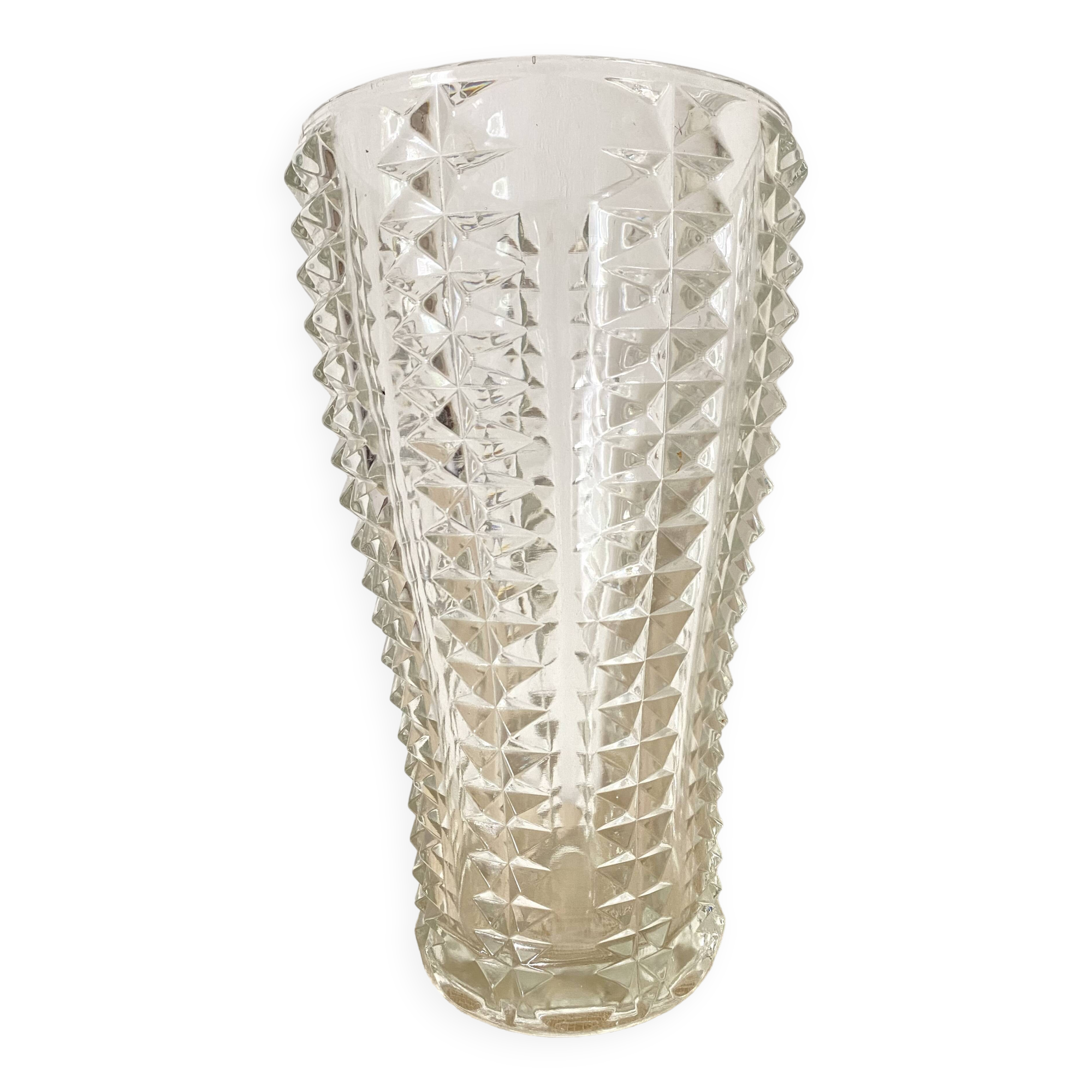 Grand Vase vintage en verre moulé 30 cm