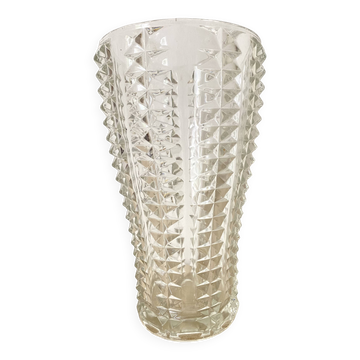 Grand Vase vintage en verre moulé 30 cm