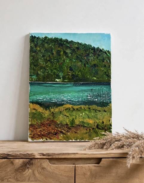 Tableau huile au couteau sur toile Lac d'Ambléon