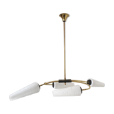 Brass and 4 white streaked glass globe lights chandelier