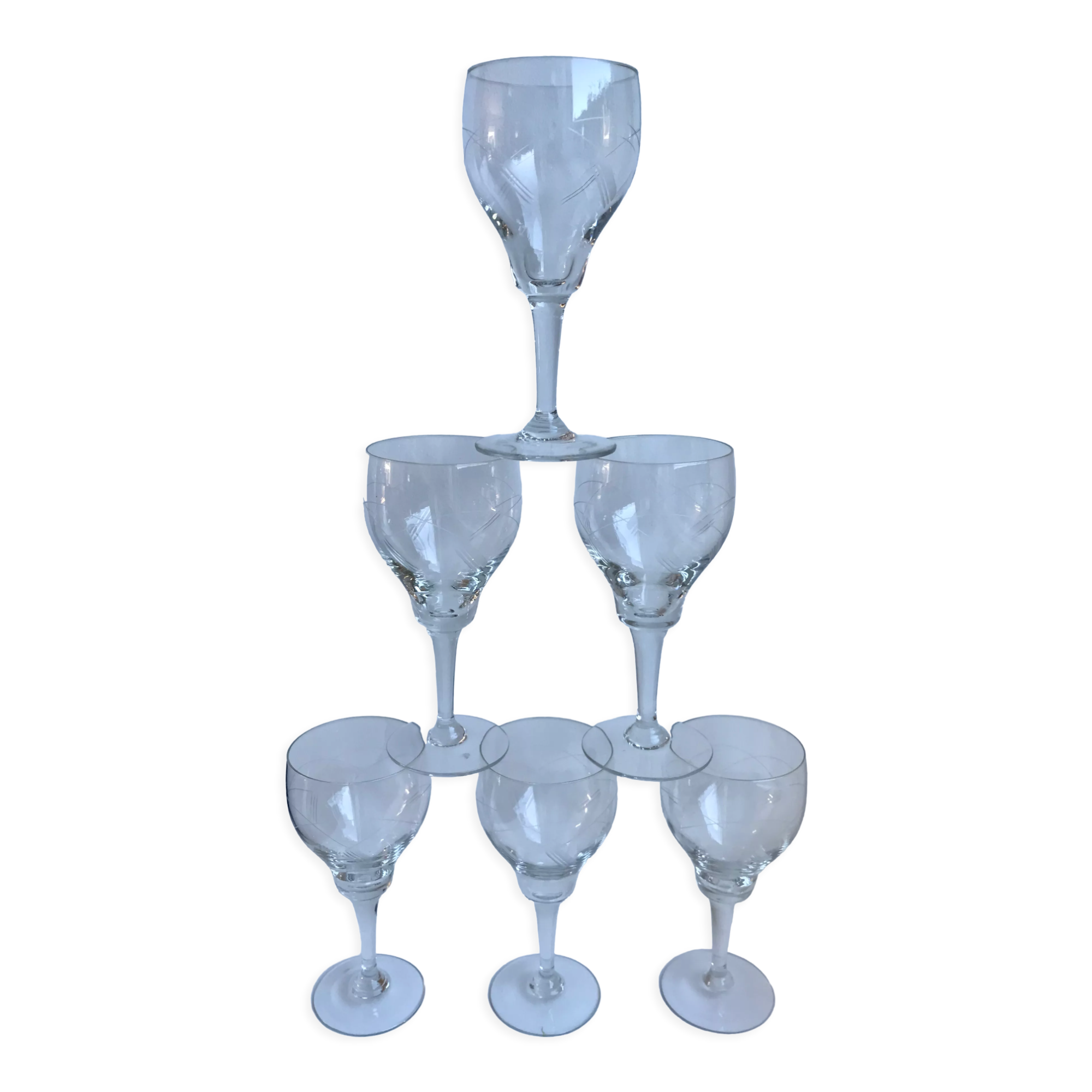 Set of 6 crystal wine glasses engraved 50-60s