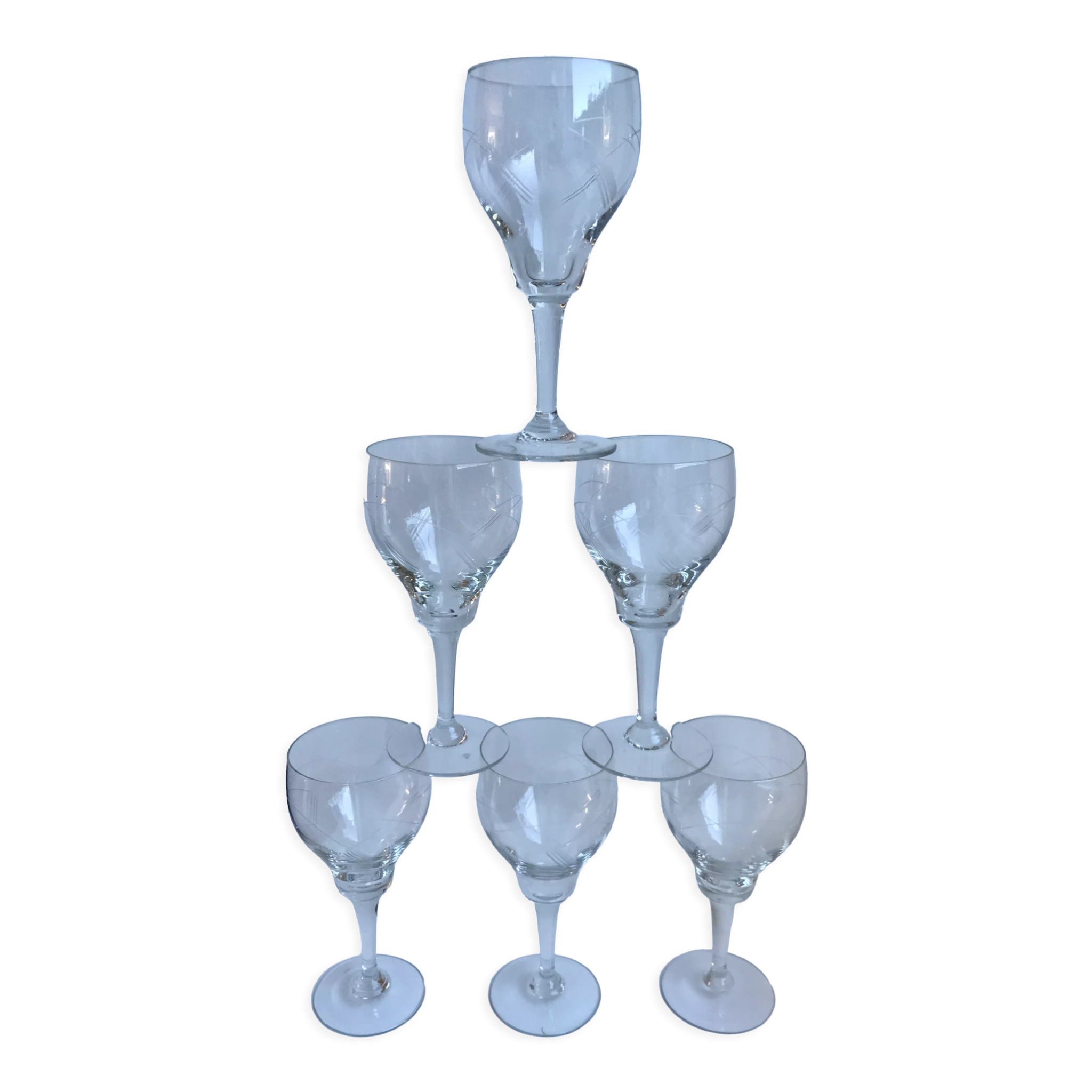 Set of 6 crystal wine glasses engraved 50-60s