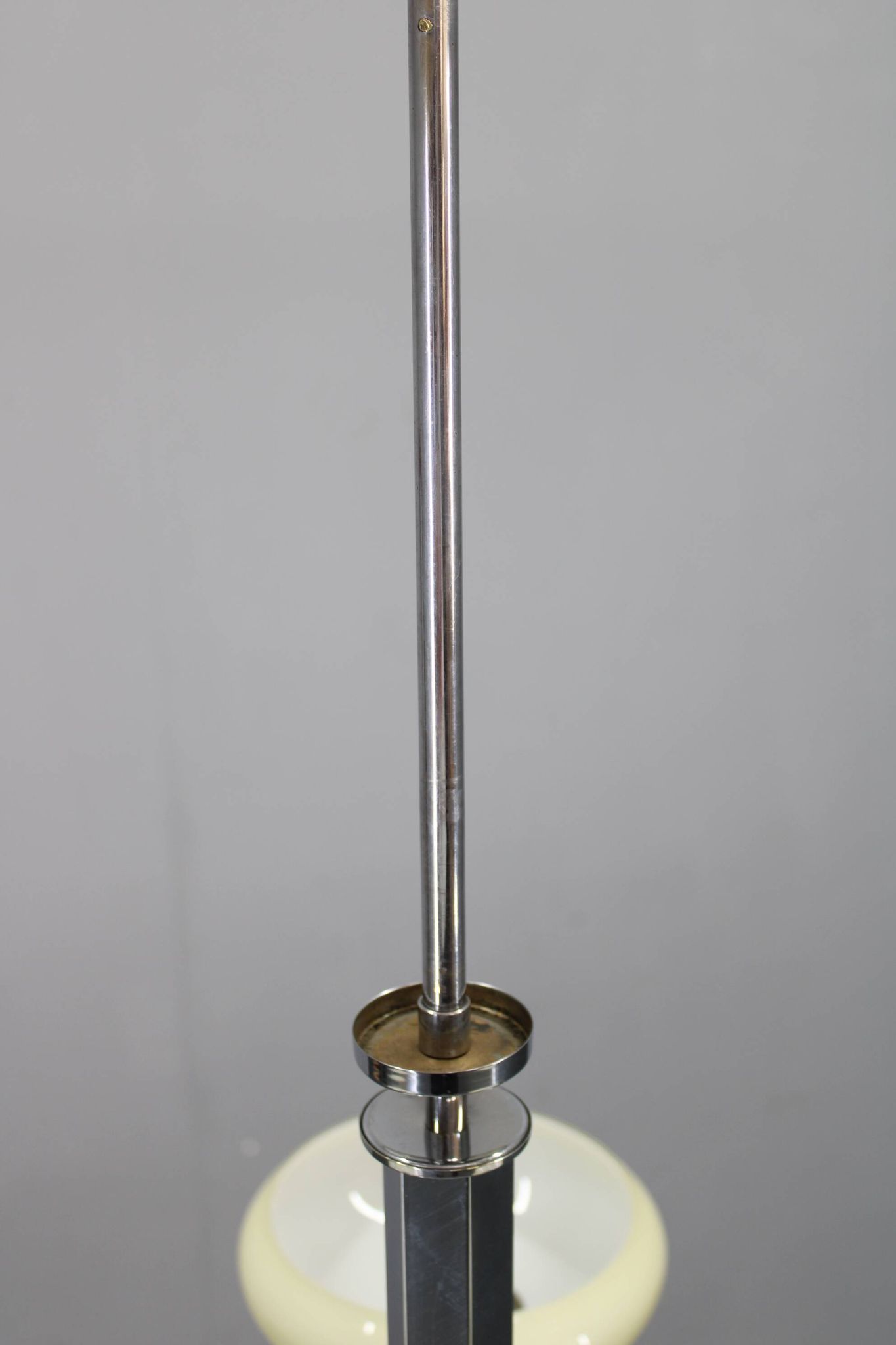 1930s Czech Art Deco chrome chandelier with cream opaline glass shades