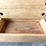 Three-drawer commode ARP — Minvielle, oak and lacquered metal, France, years