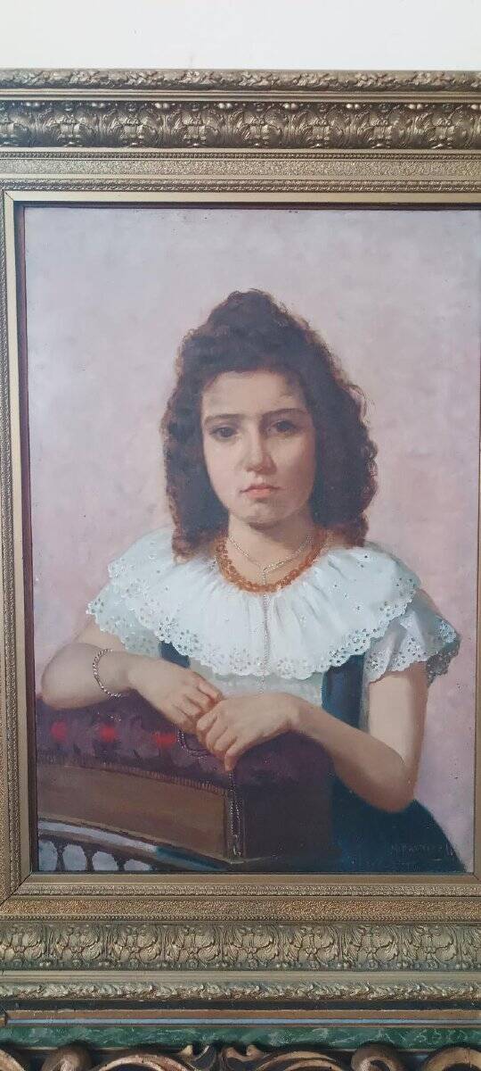 Oil on canvas female portrait 1898 - Maurizio Barricelli (Benevento, 1874 – Rome, 1931)