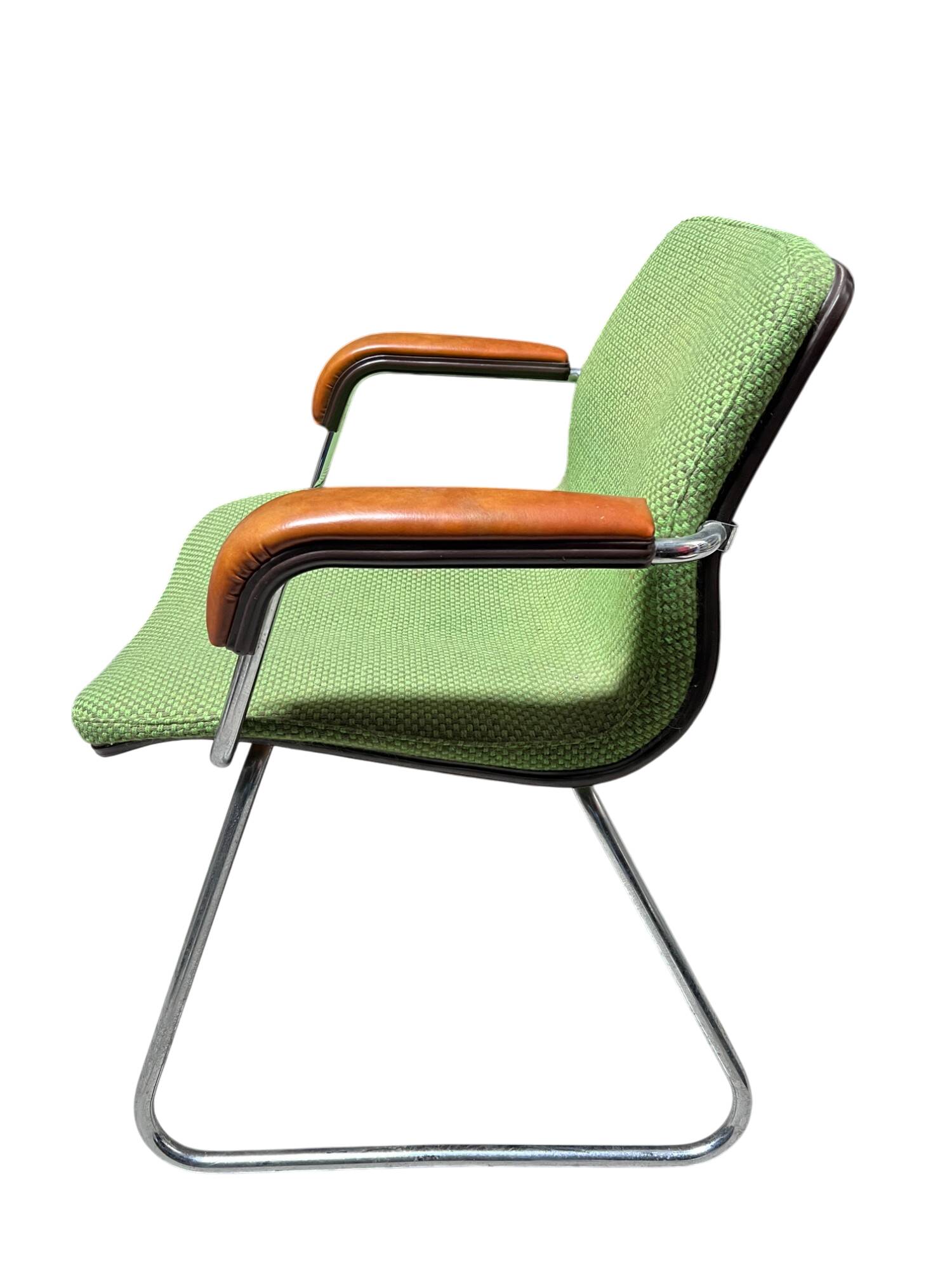 Metal and green fabric armchair