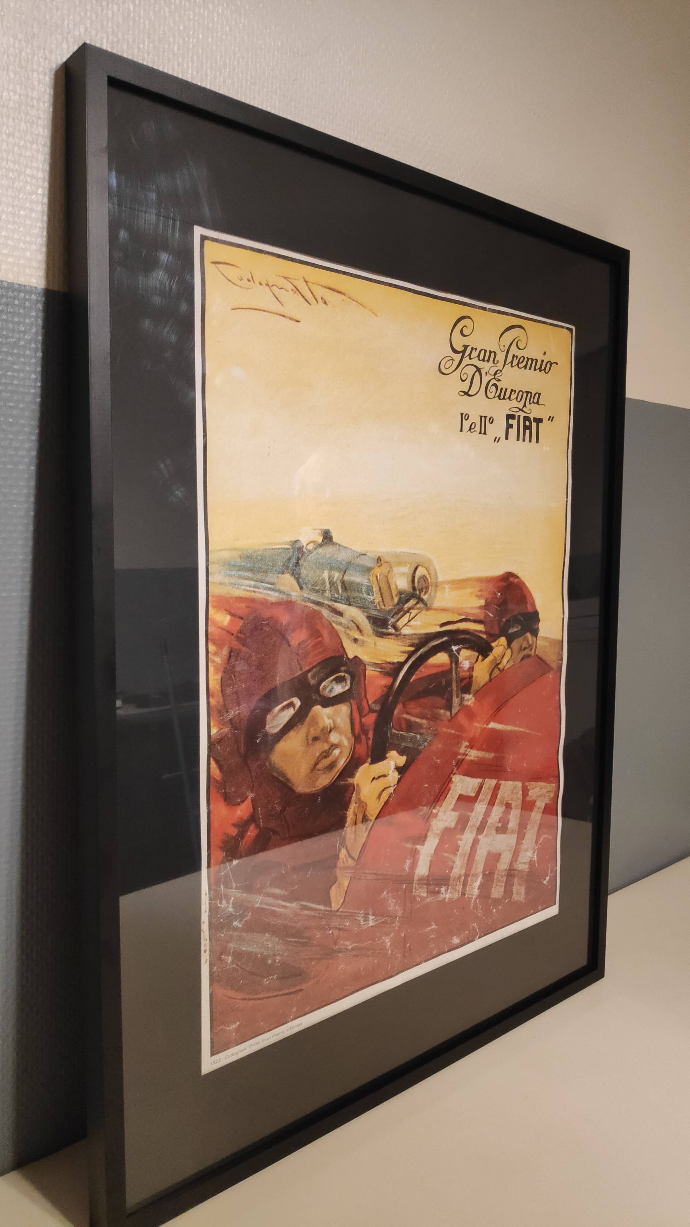 Numbered and printed framed Fiat advertising poster in Italy